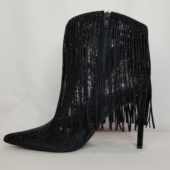 International Concepts Rhinestone Fringed Heeled Booties Size 6.5  Black NWT - Picture 3 of 7